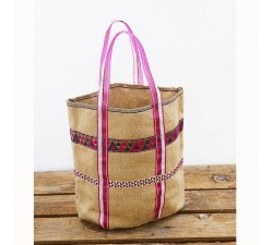 Tote bags Jute bag with ribbons - Pink