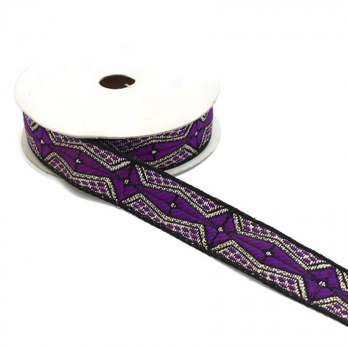 Graphic ribbon - Aztec - Purple, black and silver - 20 mm