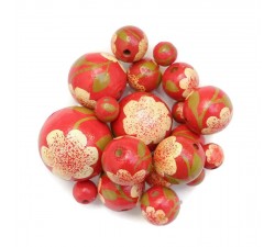 Flowers Wooden beads - Peltée - White and red Babachic by Moodywood
