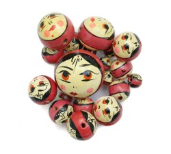 Faces Wooden beads - Doll - Antic pink Babachic by Moodywood
