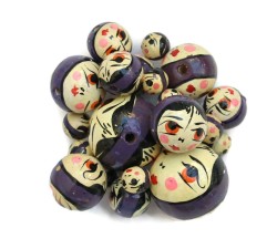 Faces Wooden beads - Doll - Dark purple Babachic by Moodywood