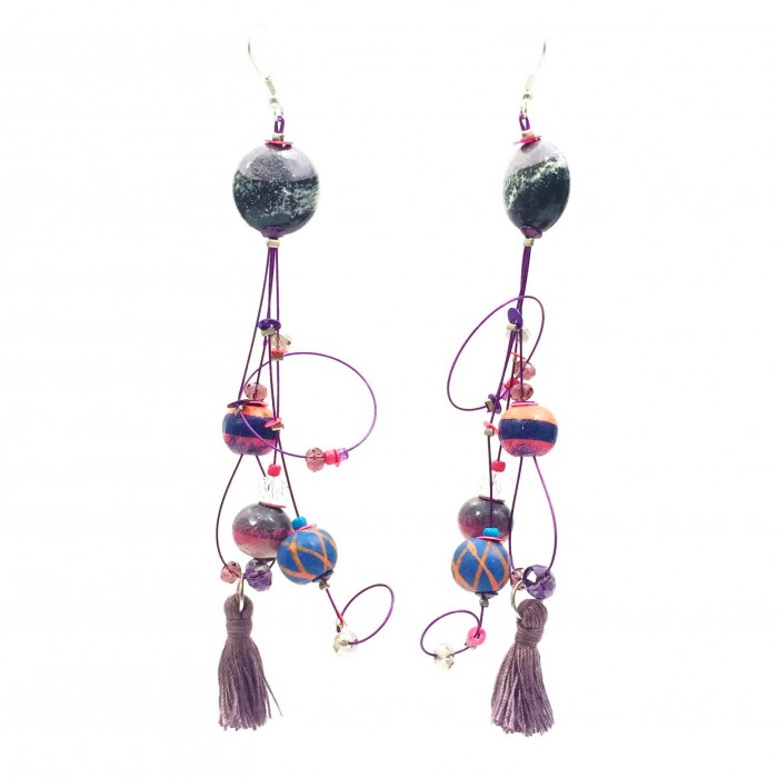Pampille earrings 12 cm - Purple - Splash