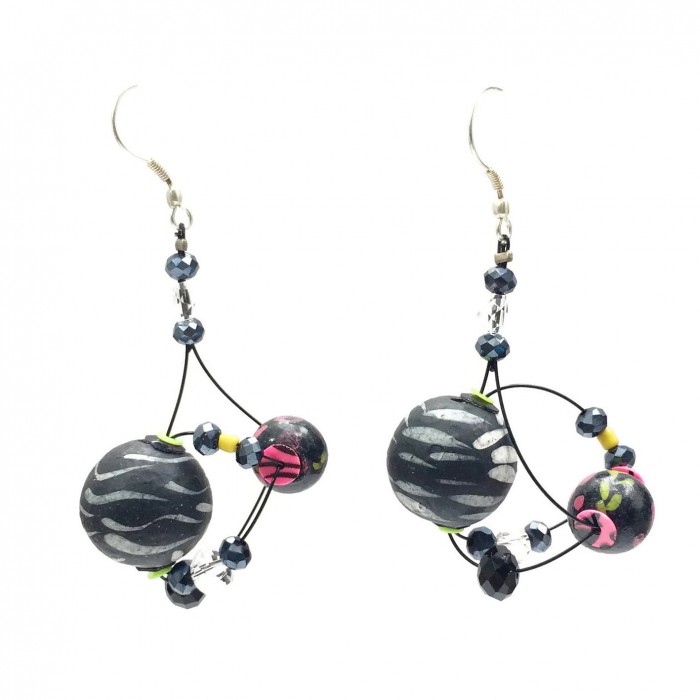 Drop earrings 4 cm - Black - Splash