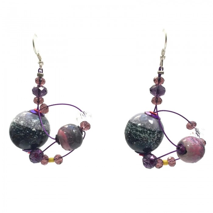 Drop earrings 4 cm - Purple - Splash