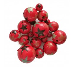 Red Wooden beads - Stars - Red, black and grey Babachic by Moodywood
