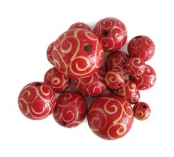 Twirls Wooden beads - Twirls - White and red Babachic by Moodywood