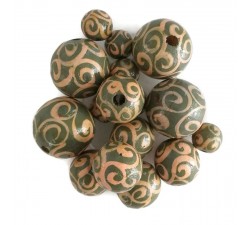 Twirls Wooden beads - Twirls - Kaki and salmon Babachic by Moodywood