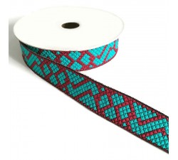 Ribbons Ribbon Tetris - Turquoise and carmine red - 25 mm