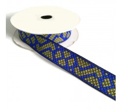 Ribbons Ruban graphique - Tétris - Bleu et kaki - 25 mm babachic