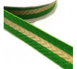 Ribbons Woven braid - Stripes - Green and golden - 18 mm babachic