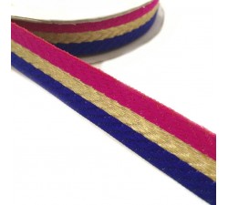 Ribbons Woven braid - Stripes - Fuchsia, blue and golden - 18 mm babachic