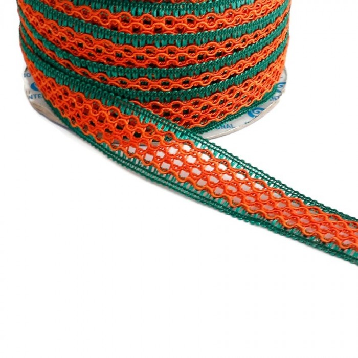 Lace ribbon - Orange and green - 20 mm