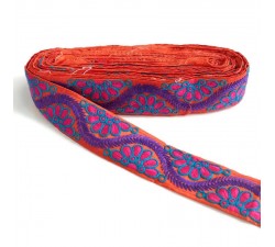 Ribbons Indian embroidery - Bohemia - Pink, blue, purple and orange - 45 mm babachic