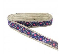 Ethnic embroidery - Jungle - Blue, pink, green, brown and beige - 45 mm