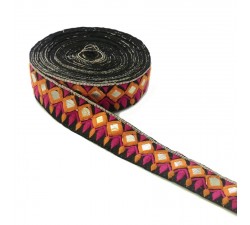 Ethnic embroidery -  Diadem - Orange, pink, black and golden - 40 mm