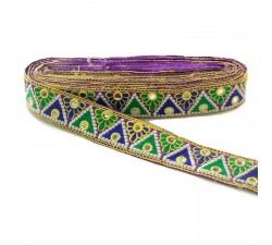 Embroidery Indian embroidery - Triangles - Green, blue, yellow, white and purple - 40 mm babachic