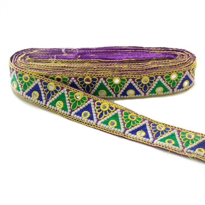 Indian embroidery - Triangles - Green, blue, yellow, white and purple - 40 mm