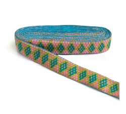 Blue Graphic embroidery - Rhombus - Blue, yellow, pink and green - 40 mm