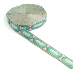 Ribbons Elogated hexagon ribbon - Turquoise, beige and silver - 20 mm