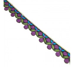 Embroidery - Garland of cherries - Purple, khaki and blue - 25 mm