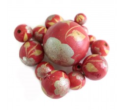 Flowers Wooden beads - Peltée - Silver and red Babachic by Moodywood