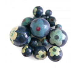 Flowers Wooden beads - Peltée - White and blue Babachic by Moodywood