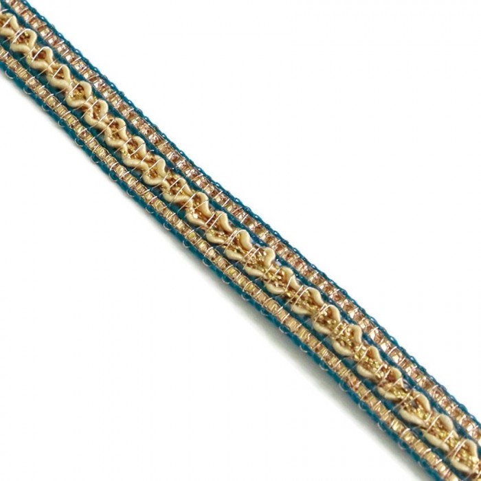 Ethnic braid - Blue, beige and golden - 10 mm