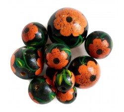 Wooden beads - Hibiscus - Orange and black