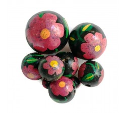 Flowers Wooden beads - Hibiscus - Pink and black Babachic by Moodywood