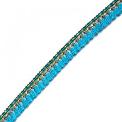 Fringe Tassels ribbon - Light blue and golden - 15 mm