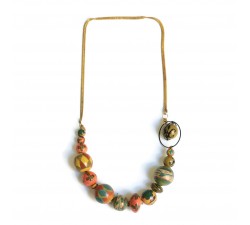 Short necklace with golden chain - Brown and salmon