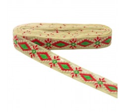 Embroidery Embroidered tul - Red and green - 40mm