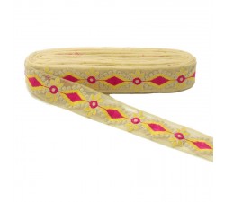 Embroidery Embroidered tul - Pink and yellow - 40mm