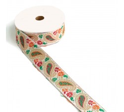 Embroidery Ribbon vintage - Red, orange and green - 35 mm