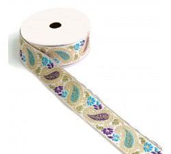 Embroidery Ribbon vintage - Purple and blue - 35 mm