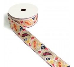 Embroidery Ribbon vintage - Yellow and red - 35 mm