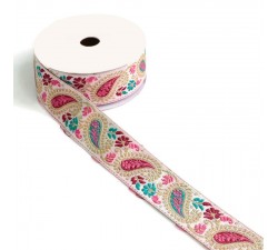 Embroidery Ribbon vintage - Pink and green - 35 mm