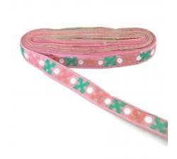Embroidery Pink embroidery with pink and green crosses - 28 mm babachic