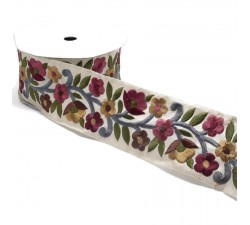 Embroidery Broderie rétro - Farandole de fleurs - Bordeaux, rosa, marron et blanc - 60 mm babachic