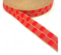 Ribbons Red thin ribbon with gold lurex thread - 20 mm