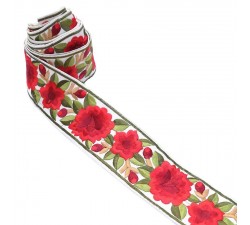 Embroidery Blossom border with silk thread - Red - 55 mm babachic