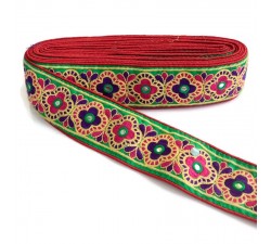 Embroidery Indian border - Red, pink and green - 60 mm babachic