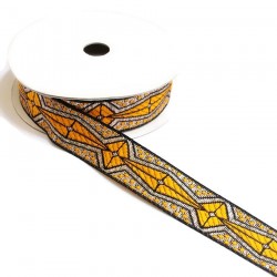 Ribbons Graphic ribbon - Aztec - Yellow, black and silver - 20 mm babachic