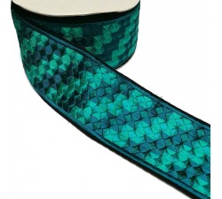 Embroidery Turquoise embroidered ribbon - Pixel - 65 mm babachic
