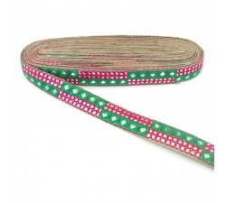 Braid Pink and green sequins braid - 25 mm