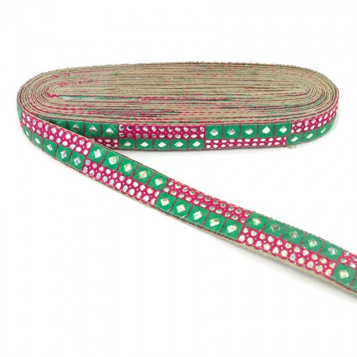 Pink and green sequins braid - 25 mm