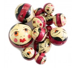 Faces Wooden beads - Doll - Dark magenta Babachic by Moodywood