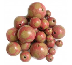 Moon Wooden beads - Moon - Coral and brown Babachic by Moodywood