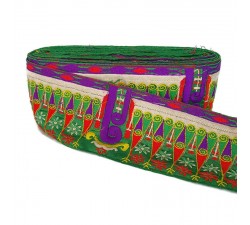 Broderies Bordure Indienne - Vert, rouge et violet - 90 mm babachic