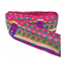 Embroidery Indian border - Pink, green and purple - 90 mm babachic
